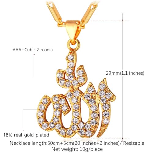 U7 Allah Pendant Necklace with Chain Platinum / 18K Gold Plated Muslim Jewelry Islamic Pendant - color: 01.Gold Iced Out