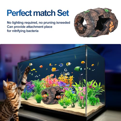 CousDUoBe Fish Broken Barrel Decor Fish Tank Decorations Betta Fish Tank Accessories,Starfish Barrel x 1pc, Aquarium Plants x 11pcs - size: 12 Pcs