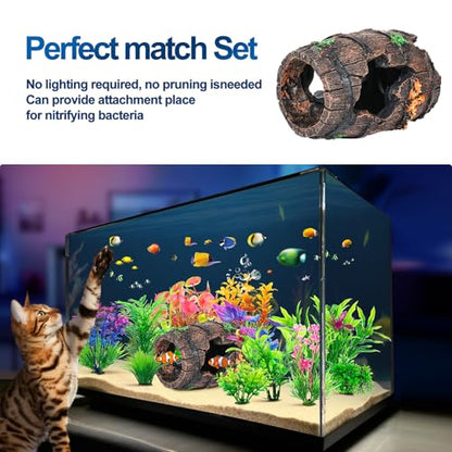 CousDUoBe Fish Broken Barrel Decor Fish Tank Decorations Betta Fish Tank Accessories,Starfish Barrel x 1pc, Aquarium Plants x 11pcs - size: 12 Pcs