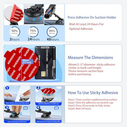 AZXYI Very High Bond Sticky Adhesive, 6 Pack Dashboard Pad Mounting Disk Adhesive Replacement Kit, Double-Sided Stickers for Suction Cup Dashboard Phone Holder & Windshield Car Mount