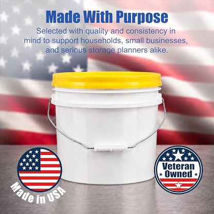 3.5 Gallon Bucket, Food-Grade w/Lid, BPA-Free, Yellow,3 Pack | Airtight Gamma Seal Screw-On Lid, Heavy-Duty 90 Mil HDPE Plastic, Food Safe and Durable Container, Bulk Storage, Made in USA - color: Yellow, size: 3 Packs