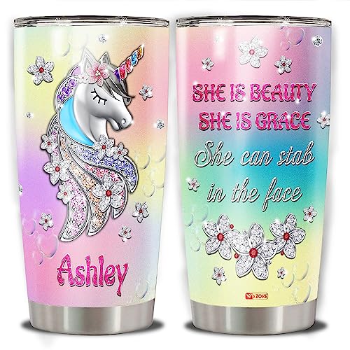 WAZONE Personalized Unicorn Insulated Tumbler Cup 20oz 30oz Sayings Customized Name Stainless Steel Double Wall Vacuum Travel Mug With Lid Funny Sarcastic Themed Gifts For Women Girls Her - color: Unicorn
