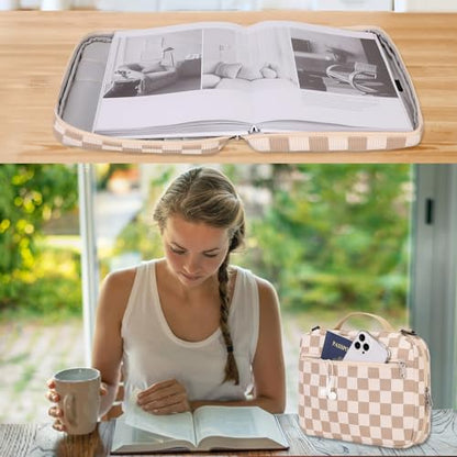Bible Cover Case for Women Large Bible Cover for Girls Bible Study Supplies Accessories with Handle and Shoulder Strap | Durable - color: Bible- Checked Brown White