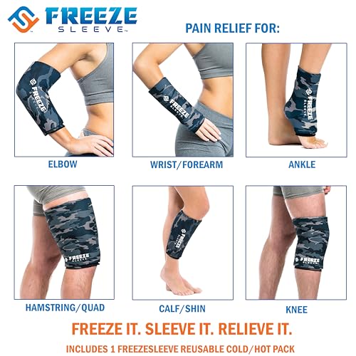 FreezeSleeve Ice & Heat Therapy Sleeve- Reusable, Flexible Gel Hot/Cold Pack, 360 Coverage for Knee, Elbow, Ankle, Wrist- Blue Camo, Large - color: Blue Camo, size: Large (Pack of 1)