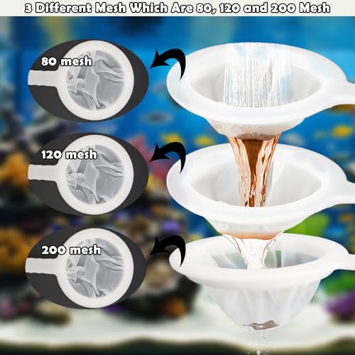 3 Pack Brine Shrimp Sieve Net, Aquarium Filter Strainer with 80/120/200 Mesh for Artemia Eggs, Brine Shrimp and Fry Harvesting, Food-Grade Nylon Mesh Net for Fish Tank