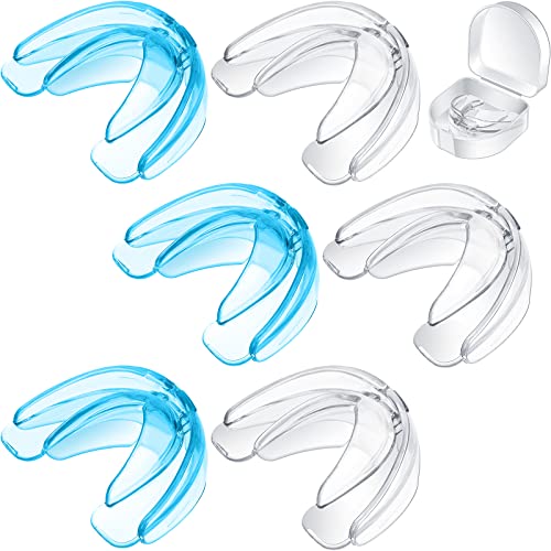 TOODOO 6 Pieces Braces Mouth Guard Kids Sports Mouth Guard for Kids Double Football Youth Mouthguards for Boxing Football Hockey Karate Basketball (Transparent, Transparent Blue) - color: Transparent, Transparent Blue