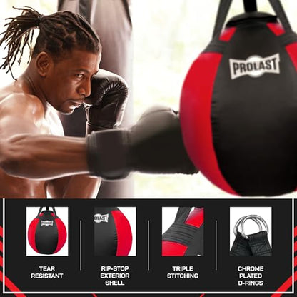 Wrecking Ball Heavy Punching Bag for Adults, Hook and Uppercut, Body Snatcher, Boxing, MMA, Muay Thai, 65 lbs, Classic - color: Red / Black, style: Filled