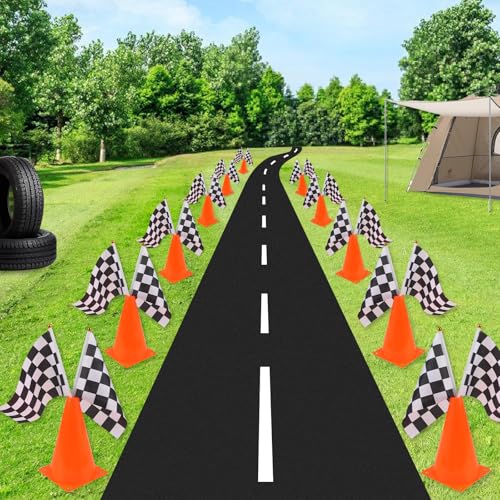 Mini Traffic Cones（with Hole on Top） with Racing Checkered Flags, Sports Safety Cones for Soccer Cones and Basketball Practice Equipment - color: 18PCS