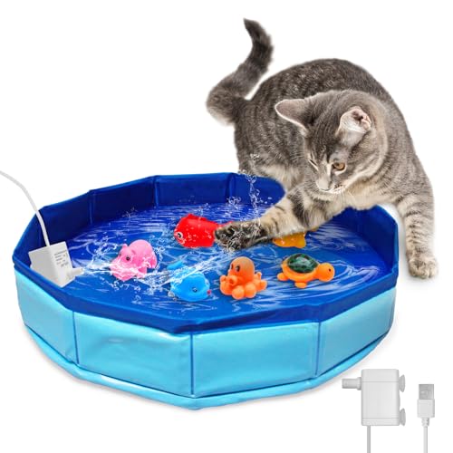 Eelexa Cat Pool Interactive Toys with 6 Fish-Shaped Toys[Water Pump Included], Interactive Splash-Proof Indoor Cat Toys for Boredom Relief, Self-Play Cat Pool for Bored Cats, Easy Fill & Drain Design - color: Cat Pool Interactive Toys