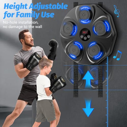 Music Boxing Machine, Interactive Punching Trainer with Boxing Gloves, Large Size Wall Mounted Electronic Boxing Target for Adult Kids, 9 Modes & 9 Speeds - color: Black