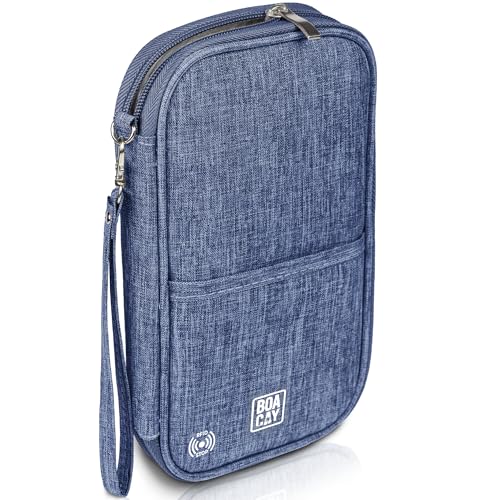 BOACAY Travel Document Organizer with RFID, Family Passport Holder, Wallet for Women & Men, Portable & Waterproof Case for Cards, Boarding Pass, Money - color: Violet Blue