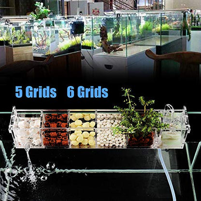 6 Grids Acrylic Fish Tank Filter Box External Aquarium Water Filter Case Transparent Acrylic Hang On Filter Box Aquarium Accessory for Restaurant Home Hotel, Without Pump (6 Grids)