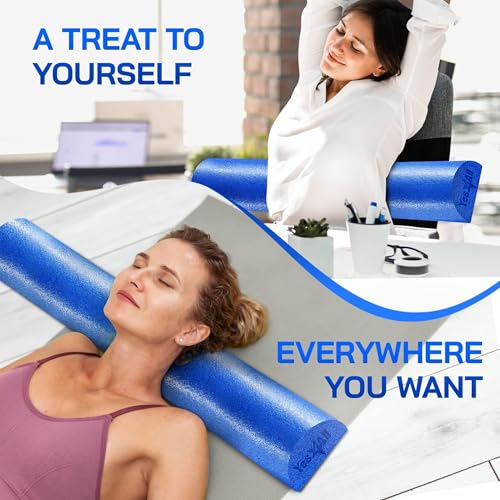Yes4All Medium Firm Half Foam Rollers for Post-Workout Relaxation, 12/18/24/36 inch PE Foam Roll for Back Massage & Yoga Exercise - color: Half Blue, style: 36-inch