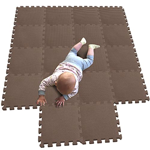 MQIAOHAM® 18 Pieces Puzzle Play Mats, Soft Baby Play Mat, Kids Interlocking Foam Floor Tiles, Carpet Playmats G301018-106 - color: Coffee