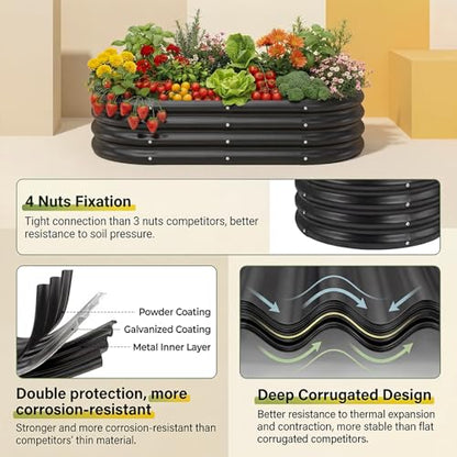 Land Guard 2 Pcs 6ft Metal Raised Garden Bed, 6 x 3 x 1 Galvanized Planter Raised Beds for Vegetables, Grey - color: 2-grey, size: 6×3×1ft(2pcs）