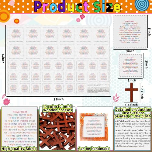 Ceenna Pocket Prayer Quilt Panel Squares with Small Wooden Crosses Mini Scripture Pocket Prayer Quilt Religious Spiritual Gift for Friend Family Easter Reward Gifts Easter Basket Stuffers(Classic) - style: Classic