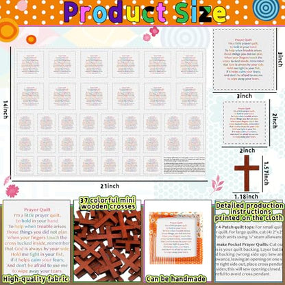 Ceenna Pocket Prayer Quilt Panel Squares with Small Wooden Crosses Mini Scripture Pocket Prayer Quilt Religious Spiritual Gift for Friend Family Easter Reward Gifts Easter Basket Stuffers(Classic) - style: Classic