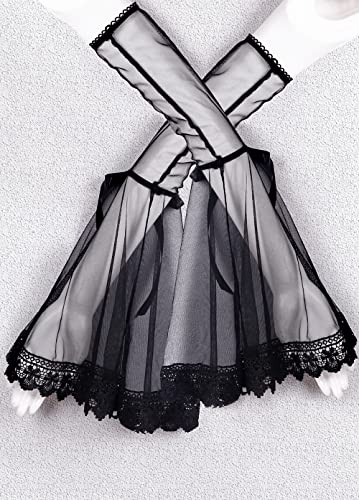 L'VOW Women's 1 Pair Gothic Black Lace Sleeves Witch Gloves Victorian Lace Arm Sleeve Vampire Accessory - color: B Black