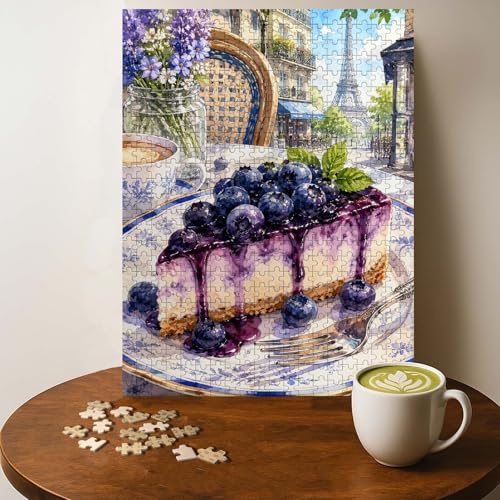 Blueberry Cheesecake French Food Jigsaw Puzzle - 500 Pieces Wooden Puzzle for Adults, Wall Art Gift, Finished Size: 20 x 15 Inch - color: Blueberry Cheesecake French - 500 Pieces