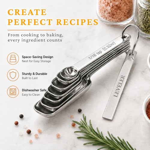 23 Pcs Stainless Steel Measuring Spoons Set with Leveler, Metal Round & Rectangular Spoons plus 5 Mini Teaspoons for Precise Cooking and Baking, Standard Sizes with Clear Engraved Markings - size: 23 Pcs