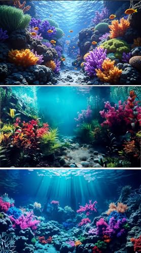 3 Pack Aquarium Background 48x24 inches Fabric Aquarium Background Fish Tank Undersea Corals Sunshines Rock Aquatic Plants - size: 48X24inch