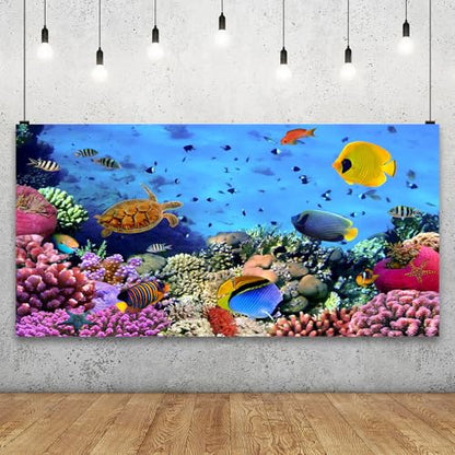 AOFOTO 20x10ft Underwater Ocean Coral Reef Backdrop Under The Sea Tropical Fish Sea Turtle Marine Life Photography Background Seabed World Nature Scene Aquarium Decor Kids Portrait Photo Shoot Props - size: 20x10ft