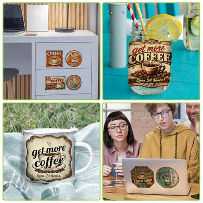 arricraft 10 Sheets Coffee Theme UV DTF Cup Wrap for 16OZ Glass, Retro Coffee Sign Rub on Decals PVC Transfer Stickers for DIY Cups Window Home Printing Decoration 24x11cm/9.4x4.3inch - style: Retro Coffee Sign Theme
