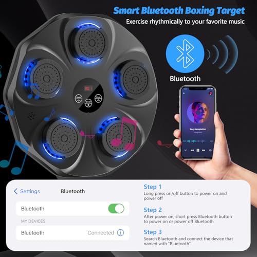 Music Boxing Machine, Interactive Punching Trainer with Boxing Gloves, Large Size Wall Mounted Electronic Boxing Target for Adult Kids, 9 Modes & 9 Speeds - color: Black
