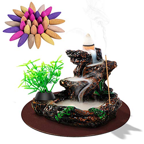 DK177 Incense Holder Waterfall Incense Burner Ceramic Backflow Zen Incense Fountain Machine Diffuser Burner Cone Holder for Spiritual Aromatherapy Gifts Set Home Decor with 20 Cones - color: C