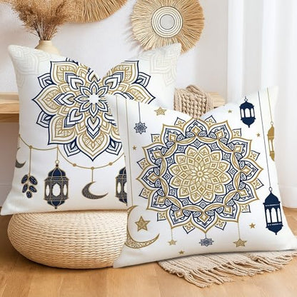 Lantern Throw Pillow Covers Set of 4, Islamic Festive Crescent Star Eid Gold Soft Velvet Washable Decorative Pillow Cases for Living Room Bedroom Loft Office Car Decor 26x26 Inch - size: 26" x 26" (Pack of 4)