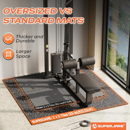 SUPERJARE 30" x 30" Larger Rubber Top Exercise Equipment Mats, 0.56" Thick 4PCS 25 Sq Ft High-Density EVA Foam Interlocking Gym Flooring, Big Workout Mat for Home Gym, Floor Protection, Black/Grey - size: 4 Tiles (25 Sq Ft)