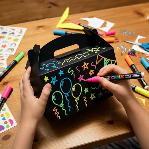 Papertide Black Gable Box with Handles, 30 Pack 9.45×5×5 inch Sturdy Colorful Cardstock treat Boxes for Christmas Birthday Party Favors, Premium Presentation Boxes with Lids - color: Black