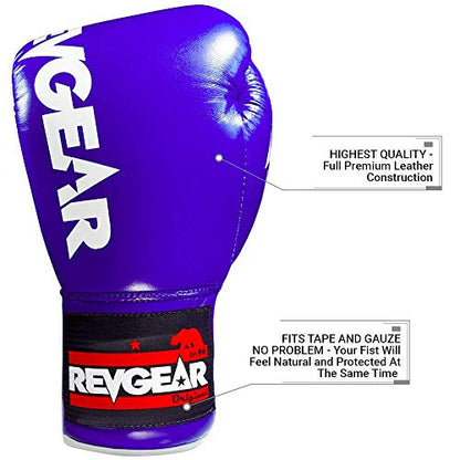 Revgear F1 Competitor Pro Lace Boxing Glove | Premium Leather | Lace-up - color: Blue, size: 10 OZ