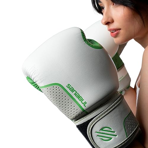 Sanabul Hyperstrike Boxing Gloves for Women, Kickboxing MMA Muay Thai Gloves, Training Sparring Punching Heavy Bag. - color: Green/White, size: 12 oz
