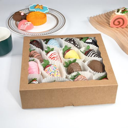 12Pack 9x9x2.5 Inches Kraft Brown Bakery Boxes,Pie Boxes with Clear Window Treat Boxes for Chocolate Strawberries, Pastries, Muffins, Donuts,Cookie,Breakable Heart - color: Brown