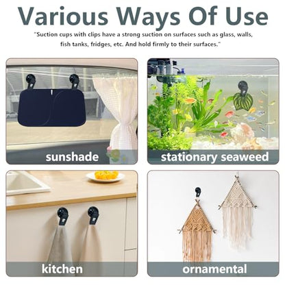 8Pcs Suction Cup Clips, Shower Curtain Clips Windproof Splash Guard, Strong Suction Cups Hooks for Glass Window Fish Tank Aquarium Plant Holder Advertising Home Office (Black) - color: Black