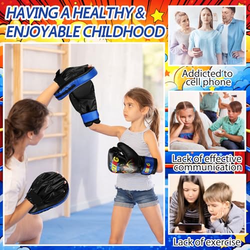 Boxing Gloves and Punching Mitts Set 4oz Gloves Boxing Pads Kids Youth Sparring Gear Training Equipment for Taekwondo Kick Karate Muay Thai MMA Martial Art - style: Black Bat