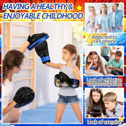 Boxing Gloves and Punching Mitts Set 4oz Gloves Boxing Pads Kids Youth Sparring Gear Training Equipment for Taekwondo Kick Karate Muay Thai MMA Martial Art - style: Black Bat