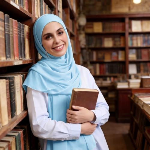 Instant Hijab Set 3-in-1 Chiffon Hijab Scarf for Women with Built-in Magnets and Undercap Head Wraps - color: Light Blue
