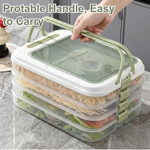 Food Storage Containers with Lids, Plastic Cookie Storage Containers Airtight, 4-Layer Stackable Food Containers with Handle&Dessert Cutlery Storage Dumpling Storage Box Cookie Carrier