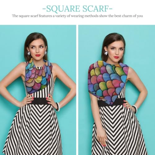Women’s Square Scarf 27"x27", Lightweight Chiffon Satin Feel Fashion Scarf for Neck Hair Band Head Wrap Bag Accessory - color: Colorful Scales