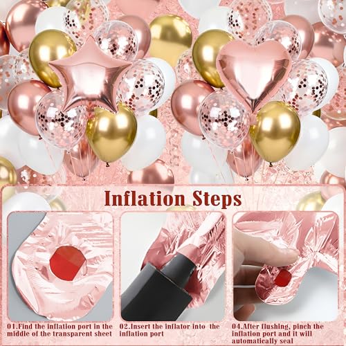 Rose Gold Happy Birthday Party Decorations, Happy Birthday Banner, Rose Gold Heart Star Foil Confetti Balloons and Pink Balloons Party Decorations Kit for Girls Women Princess - style: Rose Gold