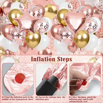 Rose Gold Happy Birthday Party Decorations, Happy Birthday Banner, Rose Gold Heart Star Foil Confetti Balloons and Pink Balloons Party Decorations Kit for Girls Women Princess - style: Rose Gold