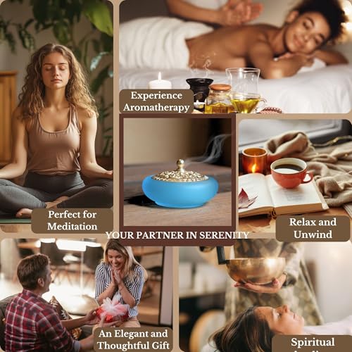 Powder Incense Burner Kit with Brass Censer, Incense Ash Tools and Mold Press Set, Complete Gift Box for Meditation, Yoga and Home Relaxation - color: Sapphire Blue