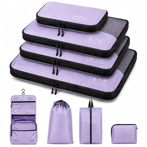 Compression Packing Cubes for Travel, 8-Piece Carry-On Suitcase Organizer - color: Purple-8 Set