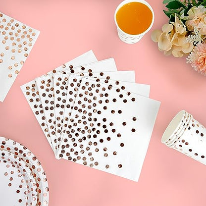 White and Rose Gold Party Supplies - 350 PCS Disposable Dinnerware Set - White Paper Plates Napkins Cups, Gold Plastic Forks Knives Spoon for Graduation, Birthday, Thanksgiving, Cocktail Party - color: White & Rose Gold