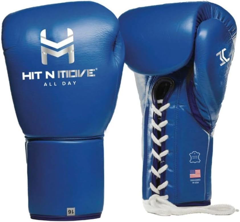 HIT N MOVE All Day Pro Balance Sparring and Bag Boxing Gloves LACE UP, Boxing Gloves Men & Women, Boxing Equipment, Sparring & Bag Gloves for Boxing, Kickboxing, Muay Thai, MMA - color: Blue, size: 12 OZ