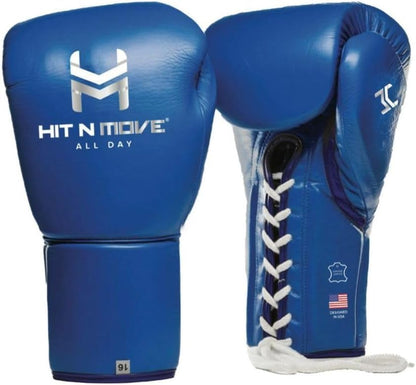 HIT N MOVE All Day Pro Balance Sparring and Bag Boxing Gloves LACE UP, Boxing Gloves Men & Women, Boxing Equipment, Sparring & Bag Gloves for Boxing, Kickboxing, Muay Thai, MMA - color: Blue, size: 12 OZ
