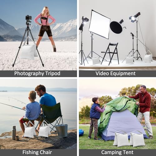 4-Pack White Sandbag Weight Bag for Light Stand Photography Video Equipment | Heavy Duty Saddlebags for Backdrop Stand, Photo Tripod, Canopy, Pop up Tent, Umbrella Base, Fishing Chair, Picnic Table - color: White