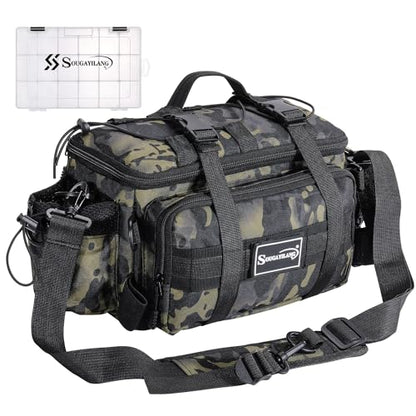 Sougayilang Fishing Tackle Bags with 3600 Tackle Tray - Fishing Tackle Storage Bags for Saltwater or Freshwater Fishing Gear - Padded Shoulder Strap - Tackle Box Bag Fishing Bag(Green) - color: Green with a 3600 Tackle Tray